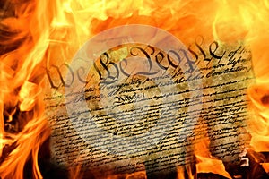 United States constitution in flames