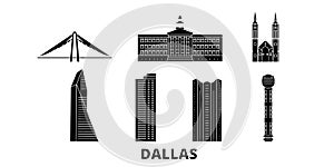 United States, Dallas flat travel skyline set. United States, Dallas black city vector illustration, symbol, travel