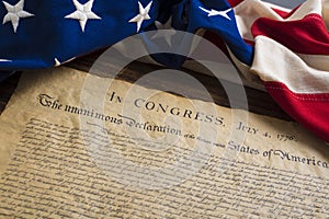 United States Declaration of Independence with vintage flag