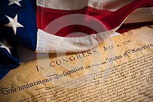 United States Declaration of Independence with vintage flag photo
