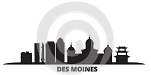 United States, Des Moines city skyline isolated vector illustration. United States, Des Moines travel black cityscape