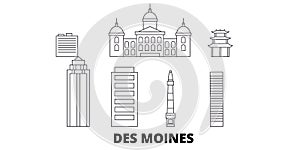 United States, Des Moines line travel skyline set. United States, Des Moines outline city vector illustration, symbol