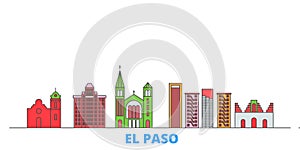 United States, El Paso line cityscape, flat vector. Travel city landmark, oultine illustration, line world icons