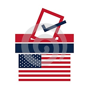 United States elections, american flag voting and ballot box, political election campaign flat icon design