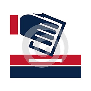 United States elections, hand putting voting paper in the ballot box, political election campaign flat icon design