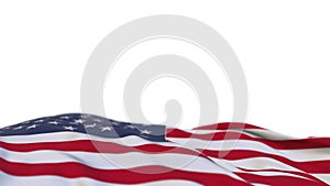 United States fabric flag waving on the wind loop. United States embroidery stiched cloth banner swaying on the breeze. Half-