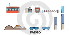 United States, Fargo flat landmarks vector illustration. United States, Fargo line city with famous travel sights