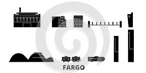 United States, Fargo flat travel skyline set. United States, Fargo black city vector illustration, symbol, travel sights