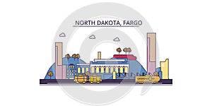 United States, Fargo tourism landmarks, vector city travel illustration