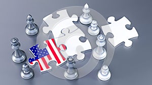 United States flag , chess and 3d render scene