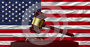 United States flag courthammer and justice