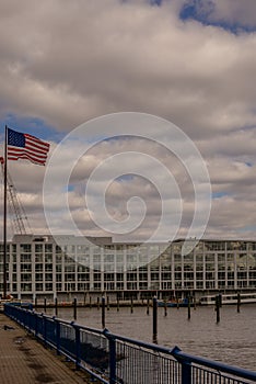 The United States flag flying on the Hudson river in New Jersey