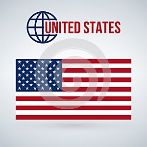 United States Flag, illustration isolated on modern background with shadow.