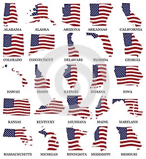 United States flag maps From A to M