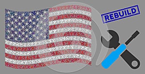 United States Flag Mosaic of Tools and Grunge Rebuild Seal