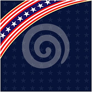 United States flag symbols wave corner on dark blue background.