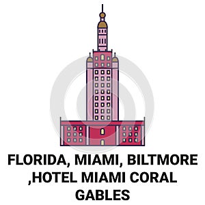 United States, Florida, Miami, Biltmore , Hotel Miami Coral Gables travel landmark vector illustration