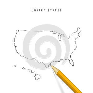 United States freehand sketch outline vector map isolated on white background