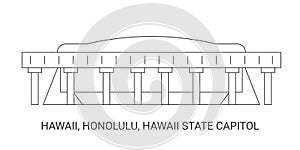 United States, Hawaii, Honolulu, Hawaii State Capitol, travel landmark vector illustration