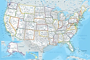 United States - Highly Detailed Colored Vector Map of the USA. Ideally for the Print Posters