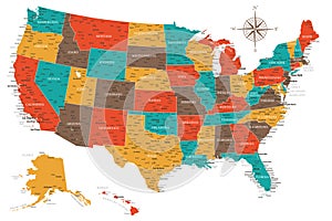 United States - Highly Detailed Colored Vector Map of the USA. Ideally for the Print Posters