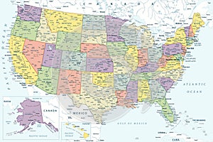 United States - Highly Detailed Colored Vector Map of the USA. Ideally for the Print Posters