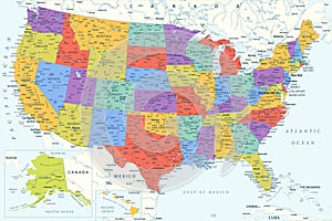 United States - Highly Detailed Colored Vector Map of the USA. Ideally for the Print Posters