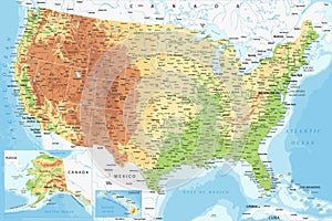 United States - Highly Detailed Topographic Relief Vector Map of the USA. Ideally for the Print Posters