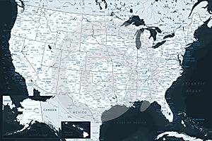 United States - Highly Detailed Vector Map of the USA. Ideally for the Print Posters. Black Blue Grey Colors