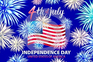 United States Independence Day Holiday 4 July Banner Greeting Card Flat Vector Illustration fireworks art
