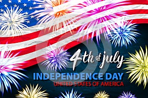 United States Independence Day Holiday 4 July Banner Greeting Card Flat Vector Illustration fireworks