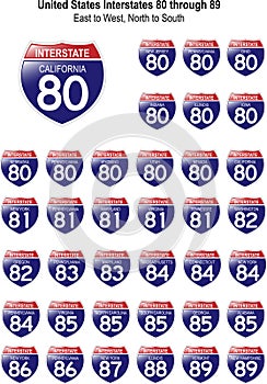 United States Interstates 80 through 89