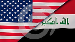 United States Iraq national flags. News, reportage, business background. 3D illustration