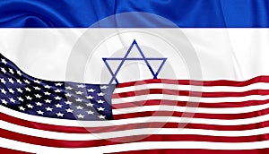 United states and Israel flags on silk texture