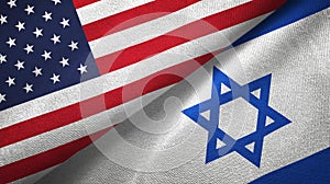 United States and Israel two flags textile cloth, fabric texture