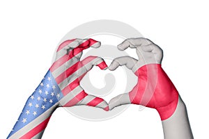United States Japan Heart, Hand gesture making heart