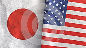 United States and Japan two flags textile cloth 3D rendering