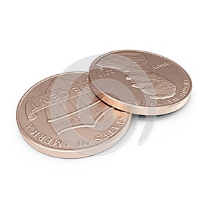 United States Lincoln Penny isolated over white. 3D illustration, clipping path