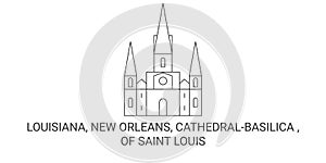 United States, Louisiana, New Orleans, Cathedralbasilica Of Saint Louis travel landmark vector illustration