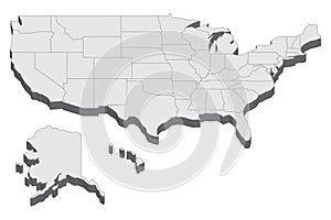 United States map in 3D. 3d map with borders of regions.