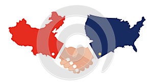 United states map and China map with shaking hands