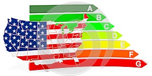 The United States map with energy efficiency rating, 3D rendering