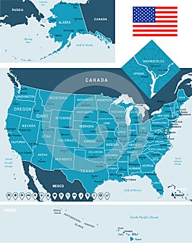 United States - map and flag - illustration