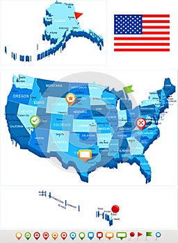 United States - map and flag - illustration