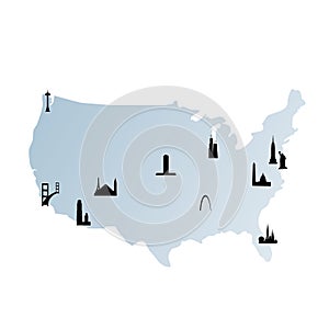 United states map with landmarks photo