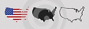 United states map. Linear icon. Transparent background. Vector isolated elements. Usa map icon line symbol