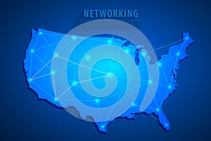 United States map on network connection, blue USA map, vector