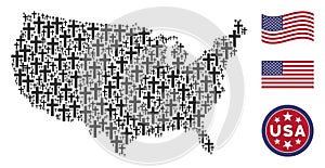 United States Map Stylized Composition of Religious Cross