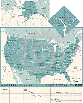 United States Map - Vintage Vector Illustration