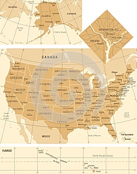 United States Map - Vintage Vector Illustration